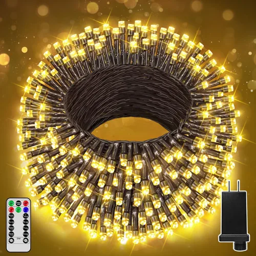 Miniatura 11 de 300 luces LED de Navidad de 98 pies para exteriores, luces multicolor para árbol de Navidad enchufables, 8 modos de luz parpadeante para dormitorio