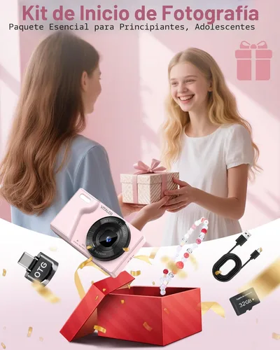 Miniatura 9 de Cámara digital con lente trasera delantera, cámara de enfoque automático de 64 MP 4K para fotografía con tarjeta de 32 GB, cámara compacta portátil