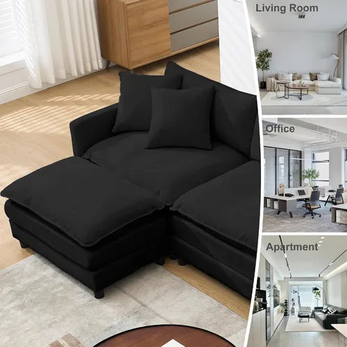 Miniatura 6 de Sofá modular convertible seccional, sofá de 4 asientos en forma de L con diván reversible, sofá de nube de asiento profundo, sofá cama 3 en 1, tela