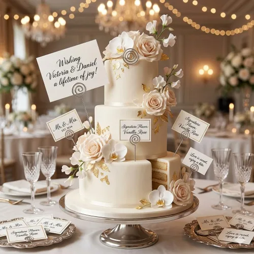 Miniatura 7 de HOHIYA Paquete de 50 tarjeteros florales de 5 pulgadas, clip de fotos de alambre inoxidable para bodas, tarjetas de mesa, números, notas, pasteles