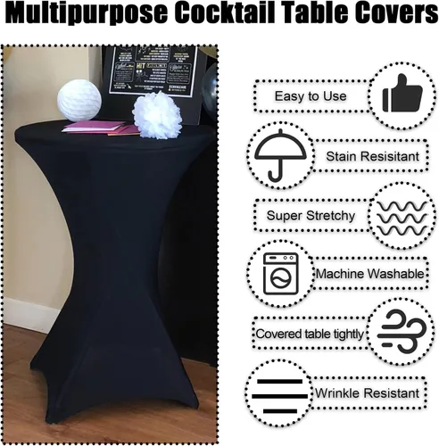 Miniatura 2 de SUNTQ Cubierta para Mesa de Cóctel 32x43, Mantel de Mesa de Cóctel Ajustado de Spandex Negro, Mantel de Mesa Alta Redonda Elástico para Fiestas