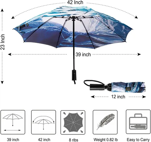 Miniatura 71 de LANBRELLA Paraguas plegable inverso compacto paraguas de viaje a prueba de viento automático