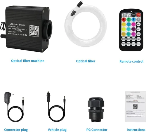 Miniatura 8 de AMKI Actualizado 16W RGBW Luz de Fibra Óptica Parpadeante + Activada por Sonido 300pcs 0.03in 9.8ft Cables APP Control de Música Remoto Luz de Techo