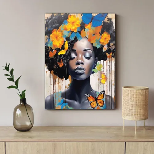 Miniatura 226 de Arte de pared afroamericano, decoración de rey y reina bailarín negro para sala de estar, arte de pareja de amor negro para dormitorio, lienzo