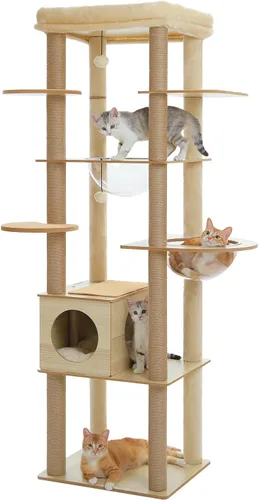 Miniatura 11 de PEQULTI - Torre para gatos moderna, árbol de gato de varios niveles para gatos de interior, casa de juego para gatos con gran condo, hamaca