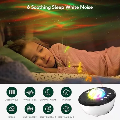 Miniatura 5 de Proyector de luz de galaxia del norte, proyector Star Aurora con ruidos blancos, control remoto y temporizador, altavoz Bluetooth, proyector