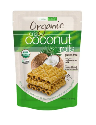 Tropical Fields Rollos de coco crujientes (11 onzas), orgánicos, sin gluten, sin lácteos