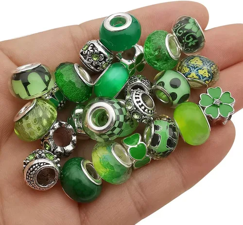 Miniatura 12 de 55 piezas surtidas de cuentas con agujeros grandes de aleación europea, cuentas con separadores metálicos para manualidades, pulseras, collares