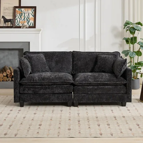 Miniatura 3 de Sofá modular modular de felpilla negra de 78 pulgadas para sala de estar, sofá modular de felpilla negra para sala de estar, sofás para sala de Negro