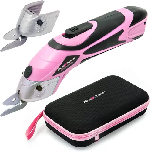 Pink Power Tijeras eléctricas de tela para manualidades, costura, cartón, alfombra y álbumes de recortes, herramienta de corte profesional Rosa