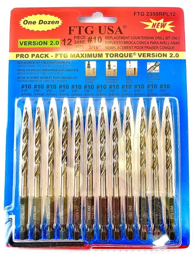 Miniatura 18 de FTG USA Juego de brocas avellanadoras cónicas – 16 piezas de repuesto para brocas avellanadoras #4 (7/64 pulgadas), #6 (9/64 pulgadas), #8