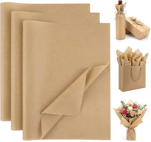 Koogel 120 hojas de papel de seda marrón a granel, 14 x 20 pulgadas, papel kraft para envolver regalos, manualidades DIY, decoración navideña,