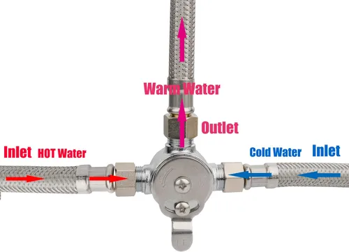 Miniatura 2 de WHK Válvula mezcladora de agua, mezclador de agua fría caliente, entradas y salida es de 3/8 pulgadas por conexión de compresión en el fregadero