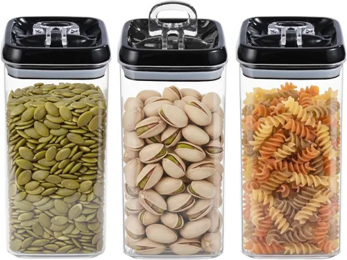 Felli Flip Tite Food Storage Container with Lid Airtight 4" Ring Seal Flip Top, Stackable Acrylic Canister Jar for Pantry Kitchen Counter, Snack