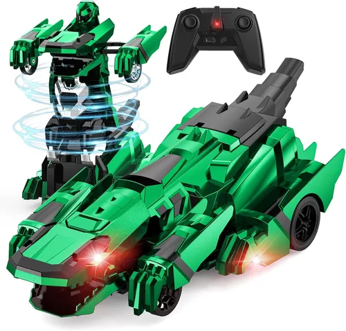 Miniatura 10 de Kroyedfuw Coches RC Transformables de Dinosaurio, Coche de Control Remoto 2.4Ghz que se Transforma en Robot con Luz Intermitente, Rotación 360°