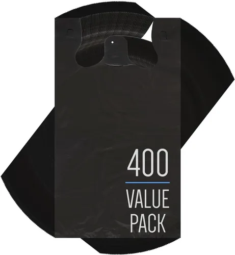 Miniatura 8 de Bolsas grandes para camisetas en relieve color negro liso (400 unidades), 12 x 7 x 22 pulgadas, 17 micrófonos, bolsas negras con asa, a granel