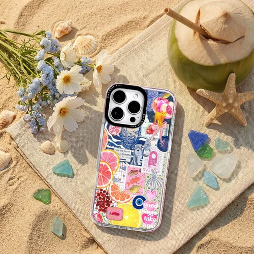 Miniatura 9 de Funda para iPhone 13, expresivo Y2K Citrus Coastal Sea Vintage Collage Diseño Azul Arte Moderno Patrón Estilo Estético, Protección contra Caídas