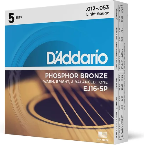 Miniatura 15 de Cuerdas para guitarra acústica de bronce fosforado D'Addario, blanco negro rojo azul