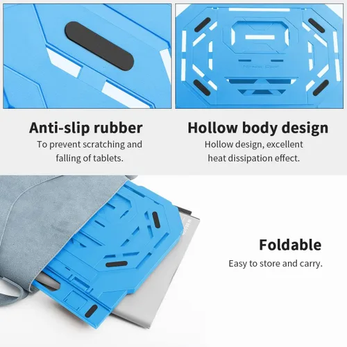 Miniatura 3 de Soporte para tableta de dibujo, soporte plegable para computadora portátil, 9 niveles de ángulos ajustables con un soporte para teléfono integrado