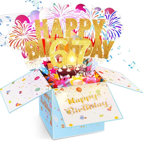 Miniatura 7 de Tarjetas de cumpleaños número 26 con luces, música y velas, tarjetas de felicitación de feliz cumpleaños emergentes en 3D para niñas y amigos de 26