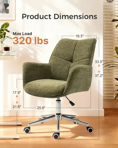 Miniatura 2 de Silla de escritorio para oficina en casa, silla ergonómica giratoria para computadora con ruedas giratorias, altura ajustable, sillón tapizado