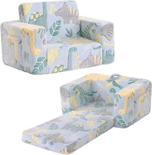 Miniatura 19 de Tiita Sillón Sofá para Niños, Sillas Sofá Cómodas Plegables para Niños Pequeños, Sofás de Felpa 2 en 1 Desplegables para Niños, Silla con Rosa