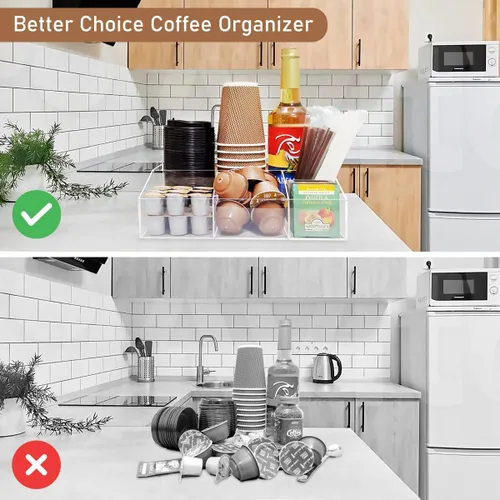 Miniatura 5 de Organizador de acrílico para barra de café para encimera, oficina, hogar, café, soporte para tazas de papel, condimentos, jarabes, crema