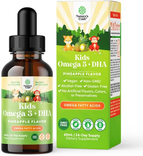 Gotas de DHA Omega 3 para niños - Ácidos grasos Omega 3 6 9 para cerebro, sistema inmunológico y visión - DHA nutricional para niños para un sistema