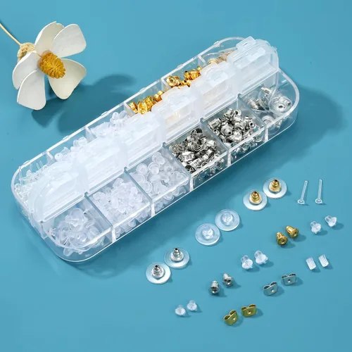 Miniatura 6 de Nkwuire 12 Estilos 600 Piezas Respaldos de Aretes para Pendientes, Respaldos de Aretes de Plástico Transparente Hipoalergénicos de Metal Caucho