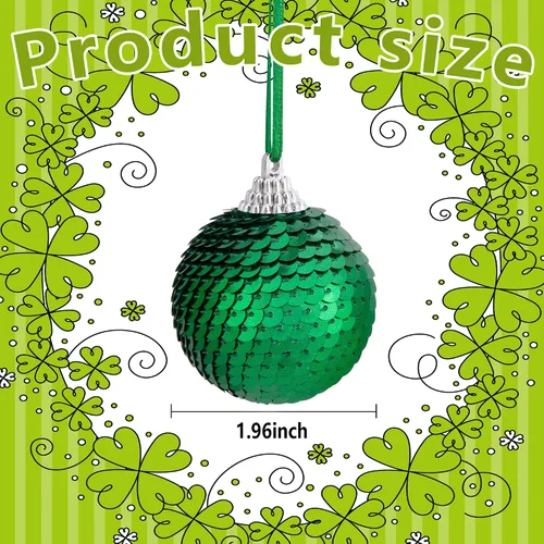 Miniatura 2 de Bolas colgantes de lentejuelas para el día de San Patricio, adorno de bola de trébol irlandés con purpurina de 1.96 pulgadas, bola colgante