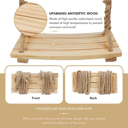 Miniatura 3 de 2026 Upgraded Wooden Swing Seat, 18"x 8", Hanging Tree Swing, 500lbs Load, Adjustable Hemp Rope & Tree Straps, Indoor/Outdoor Swings