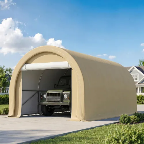 Miniatura 9 de Outsunny Carport de 10' x 16', Tienda de Garaje de Almacenamiento Portátil Resistente con Puerta Grande con Cremallera, Cubierta de Toldo PE Anti-UV
