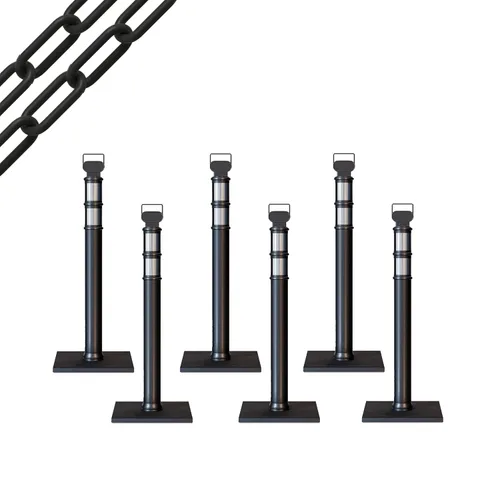 Miniatura 87 de Trafford Industrial - Paquete de 6 postes de delineador de 45 pulgadas, collares reflectantes de 3 pulgadas, base de goma de 10 libras