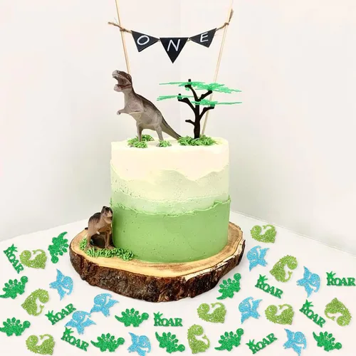 Miniatura 3 de 200 piezas de confeti de dinosaurio con purpurina de doble cara, confeti de papel, confeti de papel, confeti de mesa de rugido de dinosaurio