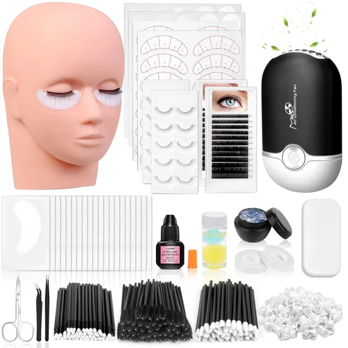 Kit de extensión de pestañas, 442 piezas de suministros de extensión de pestañas con cabeza de maniquí de pestañas, kit de pestañas individual, Kit