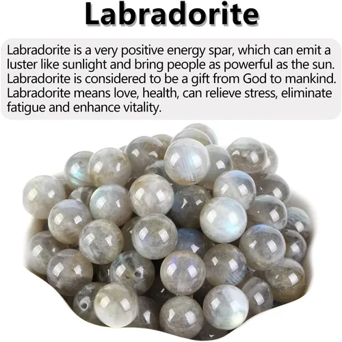 Miniatura 2 de 100 cuentas redondas sueltas de labradorita natural de 0.236 pulgadas para hacer joyas, collares, pulseras