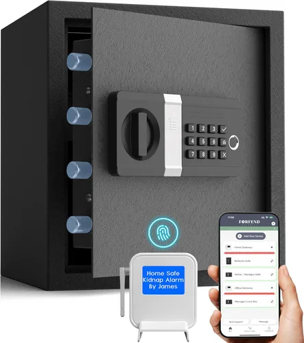 Miniatura 15 de FORFEND - Caja fuerte inteligente para el hogar, desbloqueo/alarma de la aplicación de caja fuerte WiFi, comando de voz, alarma de secuestro