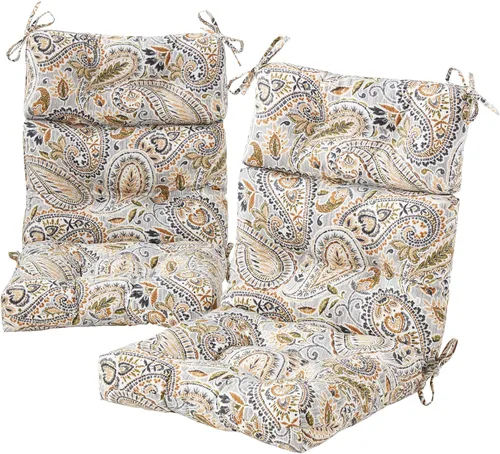 Miniatura 55 de Cojines para silla de respaldo alto para exteriores, diseño de asiento y respaldo con bisagras de una pieza, reversibles con 4 lazos, tela