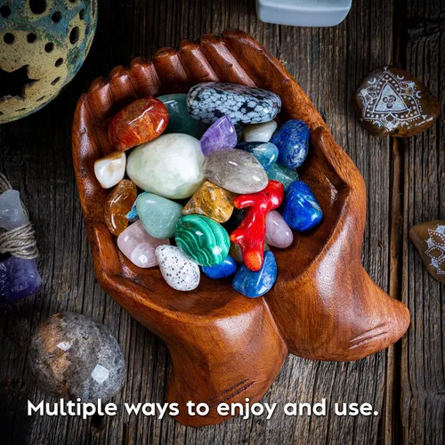 Miniatura 6 de Cuenco de manos talladas, soporte de cristal para piedras, soporte para colección de rocas, bandeja de almacenamiento de exhibición, cuenco de manos