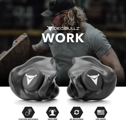 Miniatura 5 de Decibullz - Tapones para oídos moldeables a medida, 31 dB NRR más alto, protección auditiva cómoda para disparar, viajar, trabajar y conciertos Negro