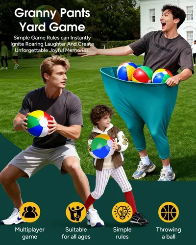 Miniatura 2 de Juego de Pantalones de Abuela para Patio, Juego al Aire Libre para Adultos y Familia. Incluye 2 Pantalones Divertidos de Abuela Gigantes, 12 Pelotas