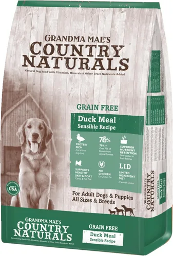 Grandma Mae's Country Naturals Alimento seco para perros, fórmula sin granos, pato, cocción lenta y rica en nutrientes, fabricada en Estados Unidos,