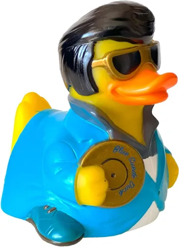 Miniatura 4 de CelebriDucks - Pato de gamuza azul - Patos de goma flotantes - Juguete de baño coleccionable de regalo para niños y adultos de todas las edades