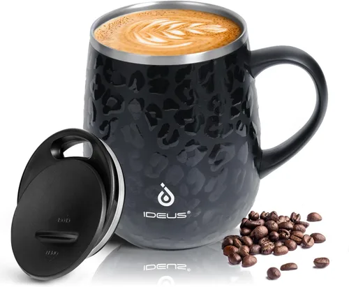 Miniatura 14 de Ideus Taza de café aislada de 16 onzas con asa y tapa, taza de café térmica al vacío de acero inoxidable de doble pared, taza de café de viaje