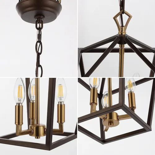 Miniatura 5 de JONATHAN Y Linterna colgante LED de 10 pulgadas de bronce aceitado/latón dorado con 3 luces, lámpara de araña clásica y moderna de granja para isla