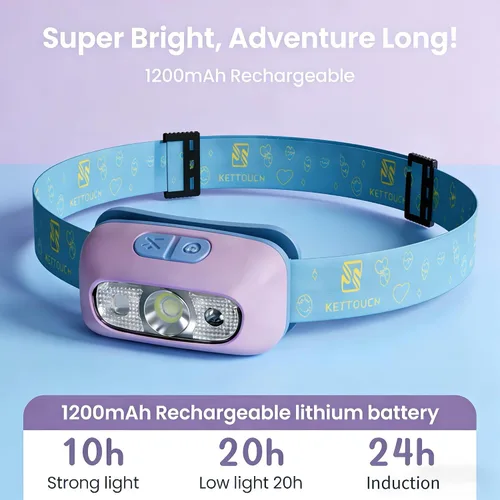 Miniatura 6 de Juego de luces de campamento para niños, linterna recargable y linterna frontal con sensor de movimiento con carga USB-C, luz nocturna regulable