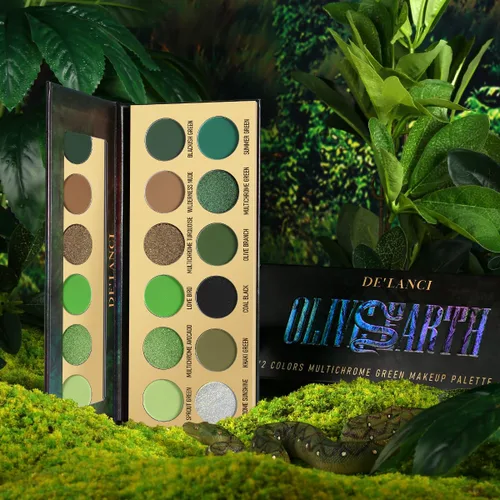Miniatura 7 de Paleta de sombra de ojos verde oliva, sombra de ojos multicolor marrón y verde para ojos ahumados nudes, 12 colores brillantes pigmentados mate
