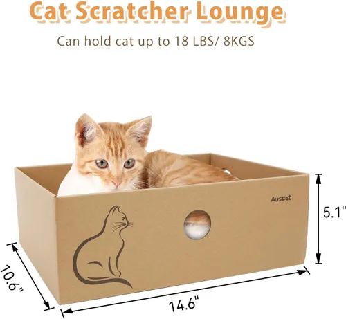 Miniatura 3 de AUSCAT Rascador de cartón para gatos, 4 tablas de rascar reversibles para gatos con caja para que el gatito de interior descanse y juegue, 14.8