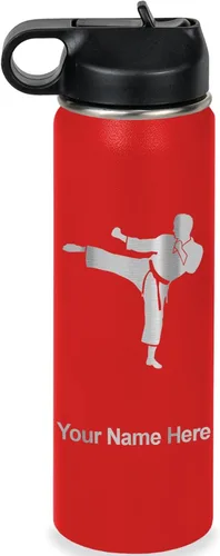 Miniatura 36 de Botella de agua personalizada LaserGram, Karate Man, de acero inoxidable con doble pared aislada al vacío con tapa abatible, regalo personalizado