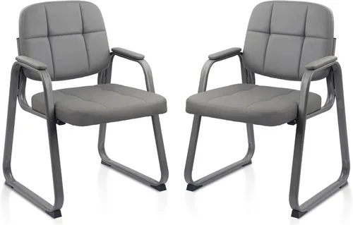 Miniatura 20 de CLATINA Sillas de recepción de espera sin ruedas, silla de invitados de cuero con brazos acolchados, modernas sillas de escritorio de oficina marrón